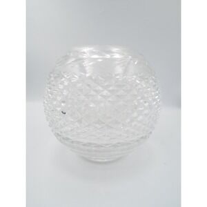#68 - Waterford Glendore Clear Crystal Diamond Cut Laurel Leaf Etched Round Vase
